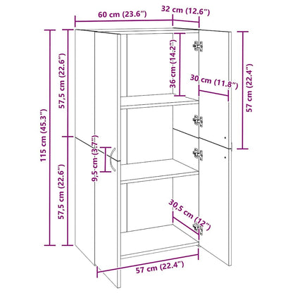 Büroschrank mit Regal Altholz 60 x 32 x 115 cm Holzwerkstoff