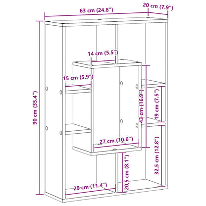 Bücherregal Schwarz Eichen-Optik 63 x 20 x 90 cm Holzwerkstoff