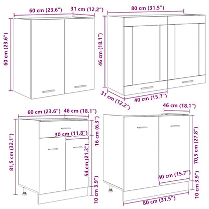 Küchenschrank-Set mit Schubladen Lyon 4 pcs Geräucherte Eiche