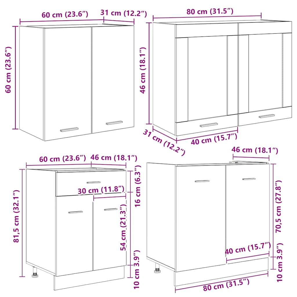 Küchenschrank-Set Lyon 4 pcs Grau Sonoma 140 x 46 x 81.5 cm