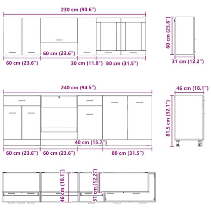 Küchenschrank-Set Lyon 8 pcs Räuchereiche 240 x 46 x 81,5 cm