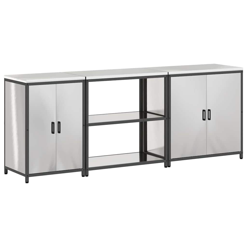 Küchenlager-Set mit Tür 3 pcs Silber 240 x 50 x 92 cm Edelstahl