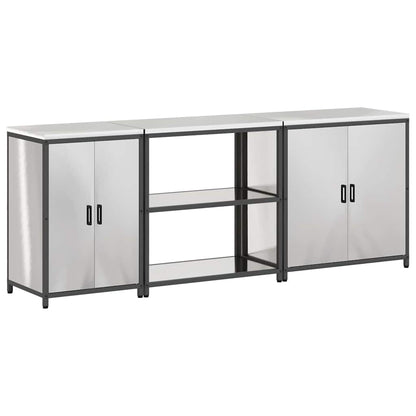 Küchenlager-Set mit Tür 3 pcs Silber 240 x 50 x 92 cm Edelstahl