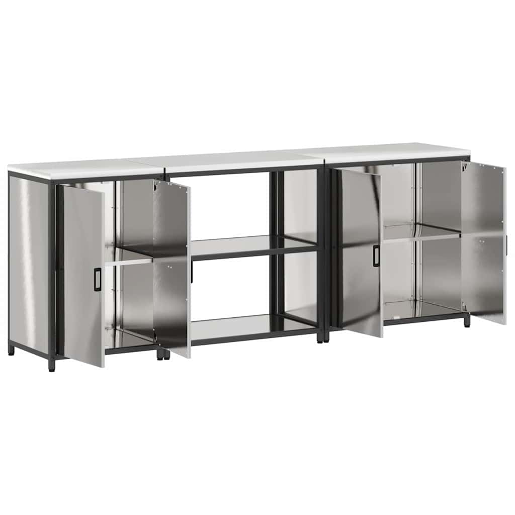 Küchenlager-Set mit Tür 3 pcs Silber 240 x 50 x 92 cm Edelstahl