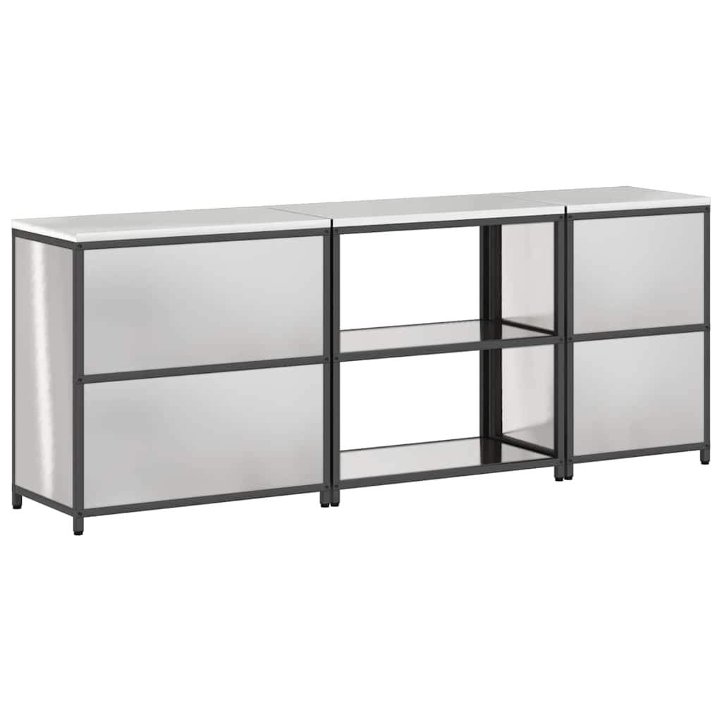 Küchenlager-Set mit Tür 3 pcs Silber 240 x 50 x 92 cm Edelstahl