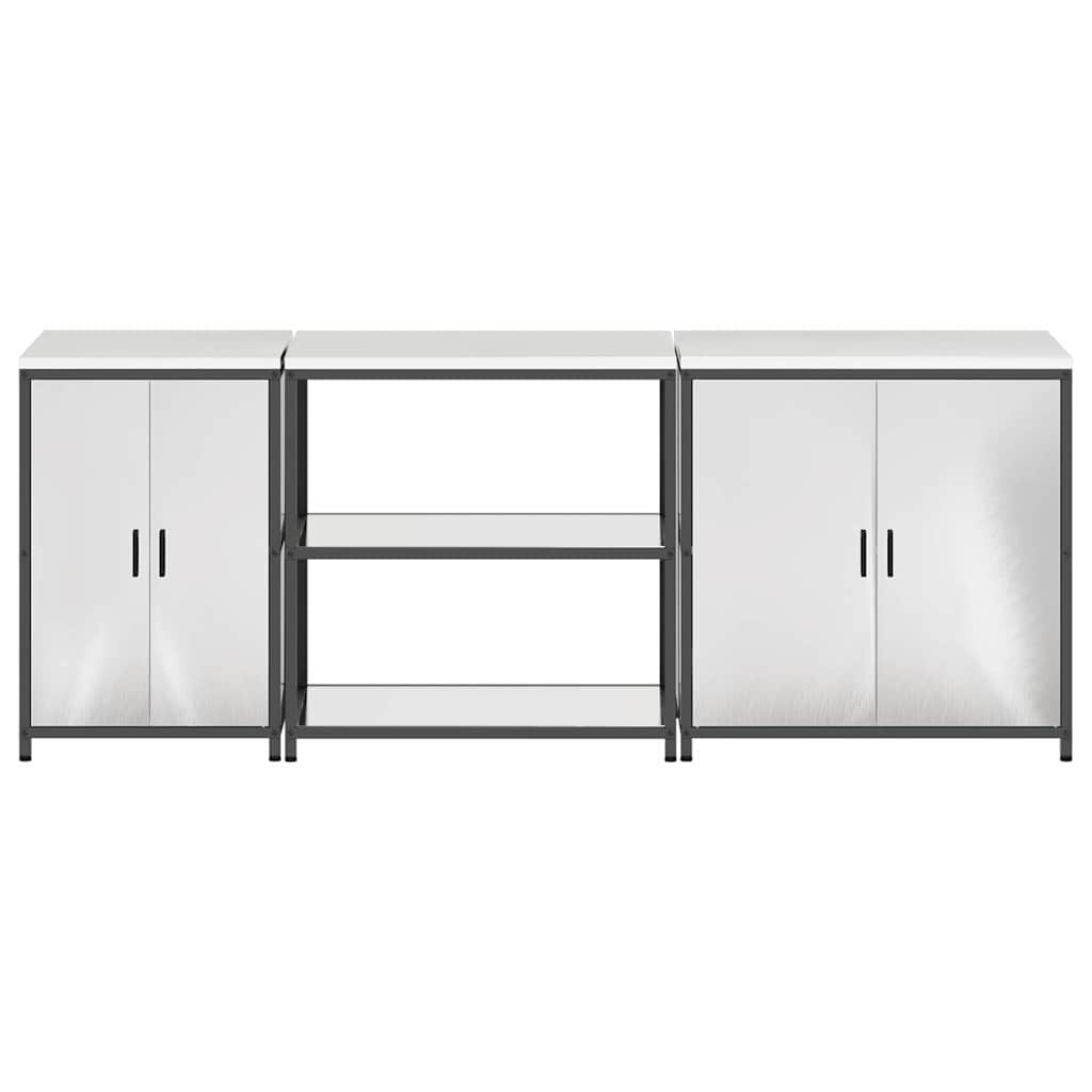Küchenlager-Set mit Tür 3 pcs Silber 240 x 50 x 92 cm Edelstahl