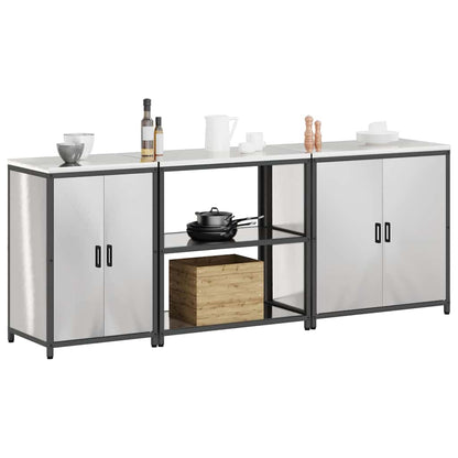 Küchenlager-Set mit Tür 3 pcs Silber 240 x 50 x 92 cm Edelstahl