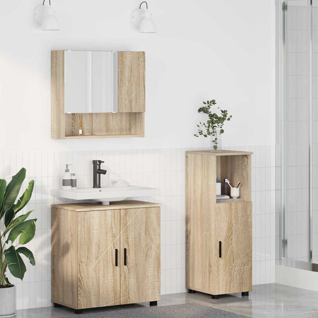 Badezimmermöbel Set mit Tür 3 pcs Sonoma-Eiche 61 x 35 x 64 cm