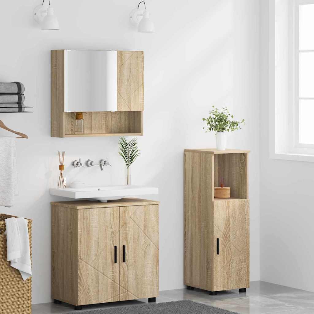 Badezimmermöbel Set mit Tür 3 pcs Sonoma-Eiche 61 x 35 x 64 cm