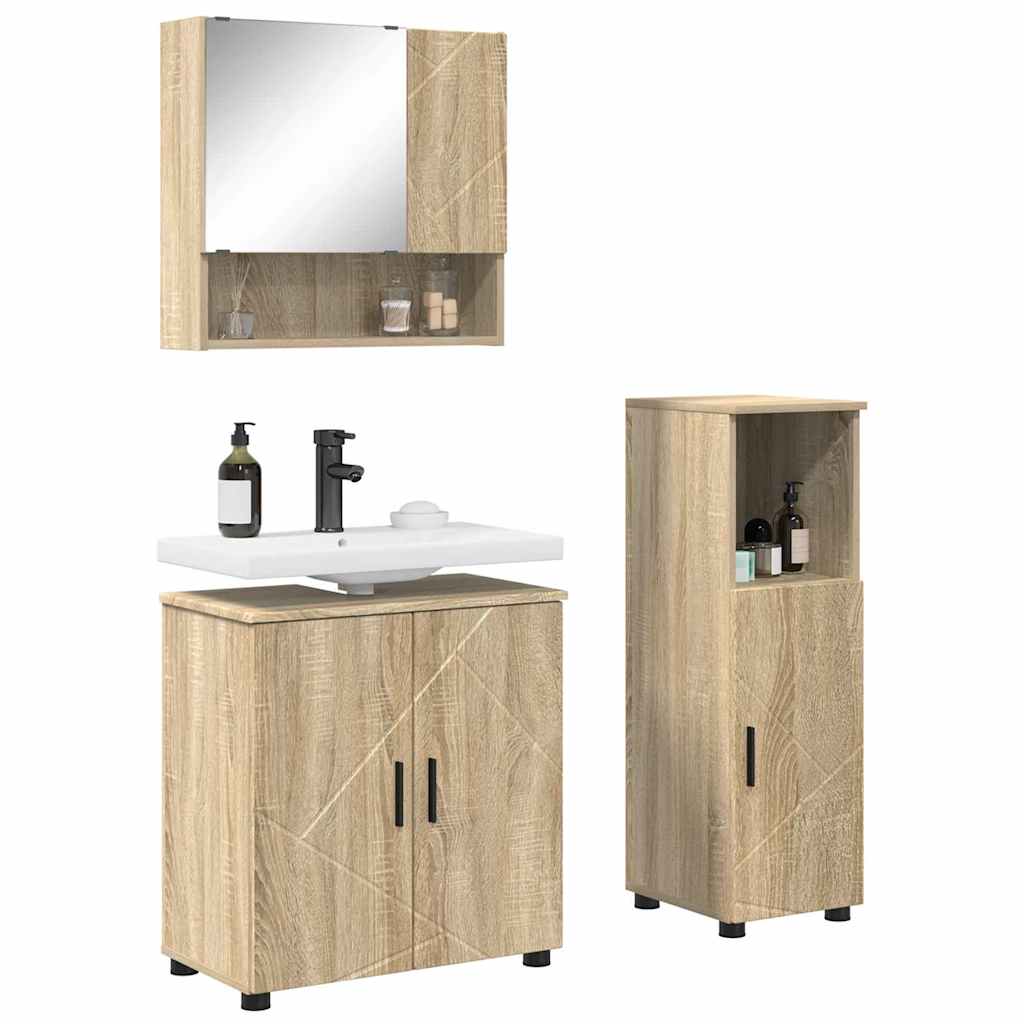 Badezimmermöbel Set mit Tür 3 pcs Sonoma-Eiche 61 x 35 x 64 cm