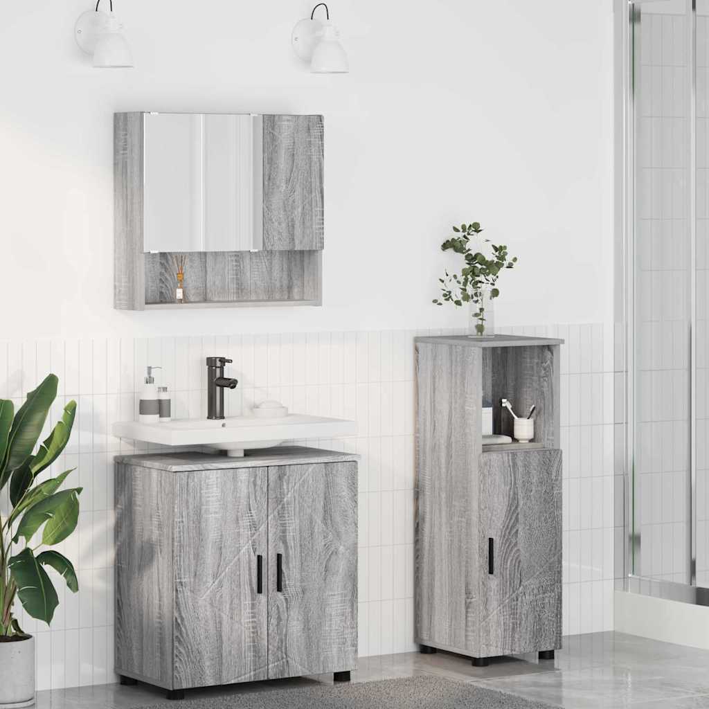 Badezimmermöbel Set mit Tür 3 pcs Grau Sonoma 61 x 35 x 64 cm