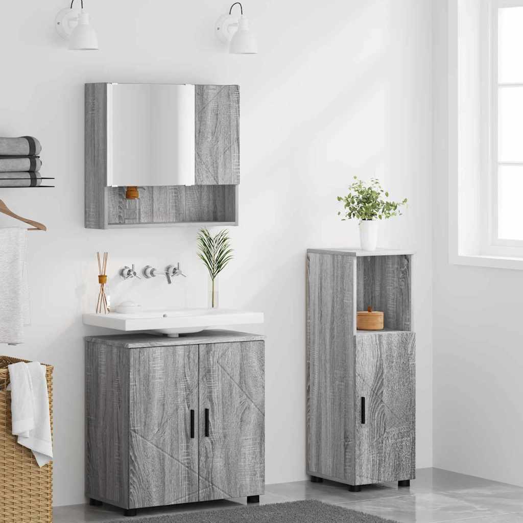 Badezimmermöbel Set mit Tür 3 pcs Grau Sonoma 61 x 35 x 64 cm