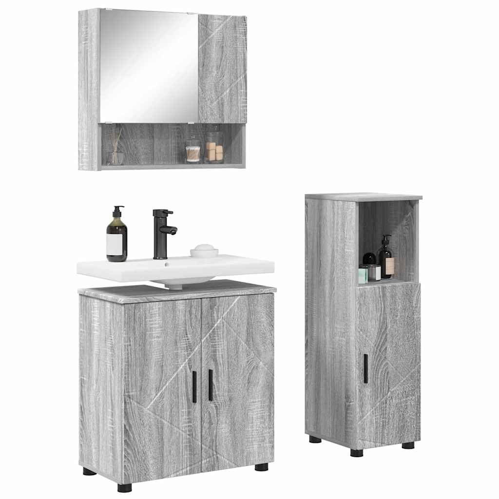 Badezimmermöbel Set mit Tür 3 pcs Grau Sonoma 61 x 35 x 64 cm