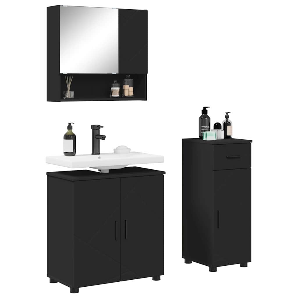 Badezimmermöbel Set 3 pcs Schwarz 61 x 35 x 64 cm Holzwerkstoff