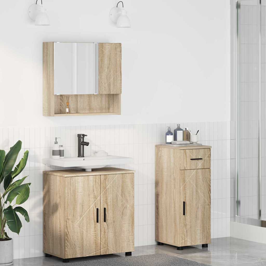 Badezimmermöbel Set mit Tür 3 pcs Sonoma-Eiche 61 x 35 x 64 cm