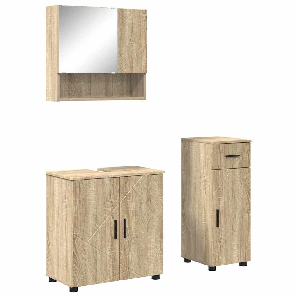 Badezimmermöbel Set mit Tür 3 pcs Sonoma-Eiche 61 x 35 x 64 cm