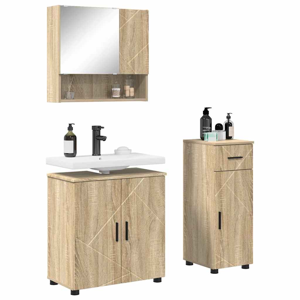 Badezimmermöbel Set mit Tür 3 pcs Sonoma-Eiche 61 x 35 x 64 cm