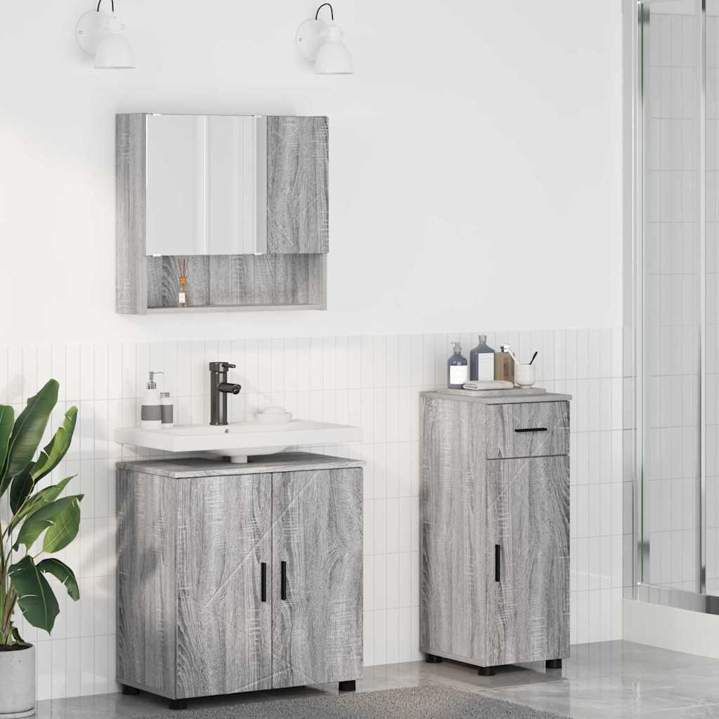 Badezimmermöbel Set mit Tür 3 pcs Grau Sonoma 61 x 35 x 64 cm