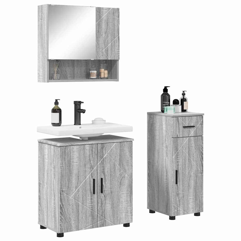 Badezimmermöbel Set mit Tür 3 pcs Grau Sonoma 61 x 35 x 64 cm