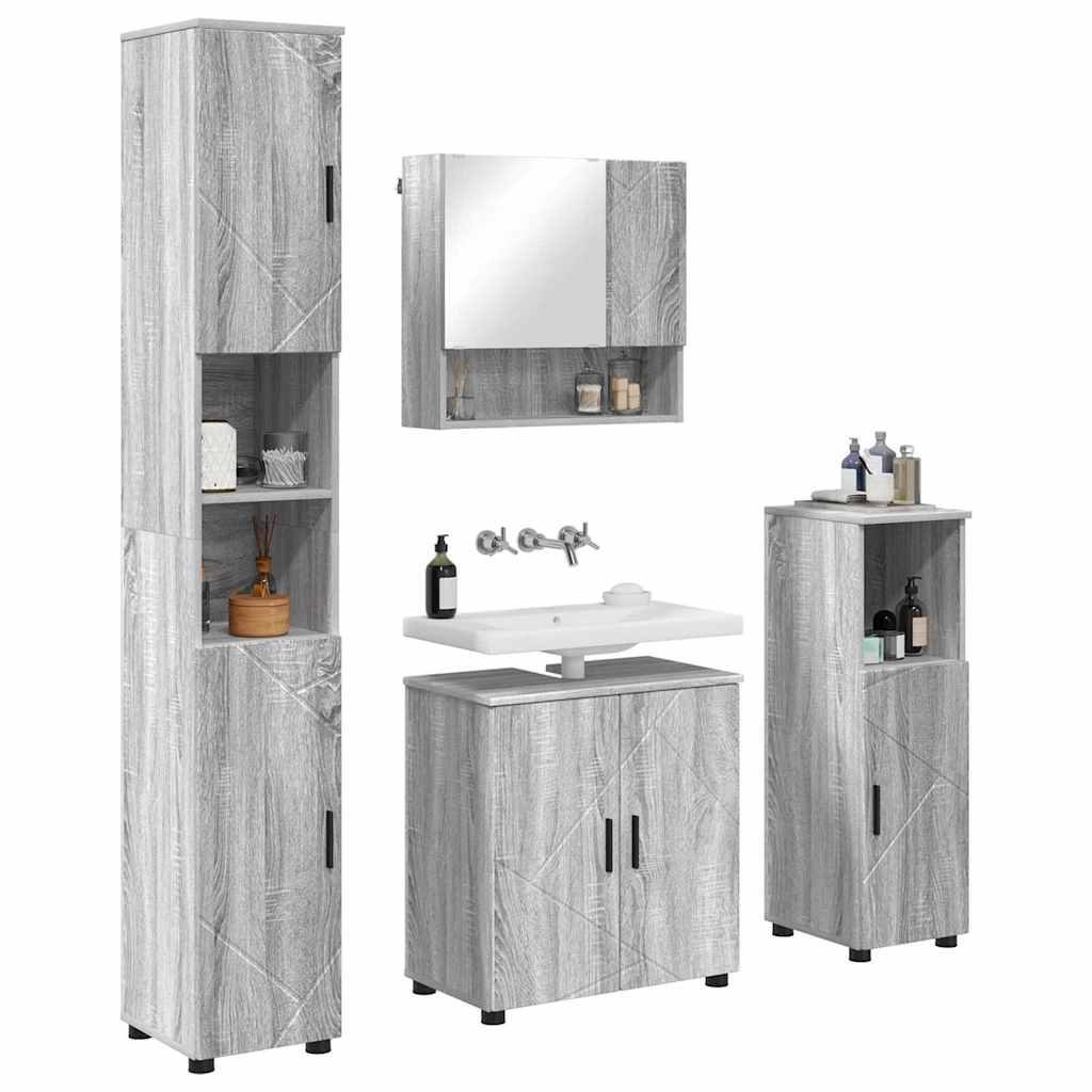 Badezimmermöbel Set mit Tür 4 pcs Grau Sonoma 61 x 35 x 64 cm