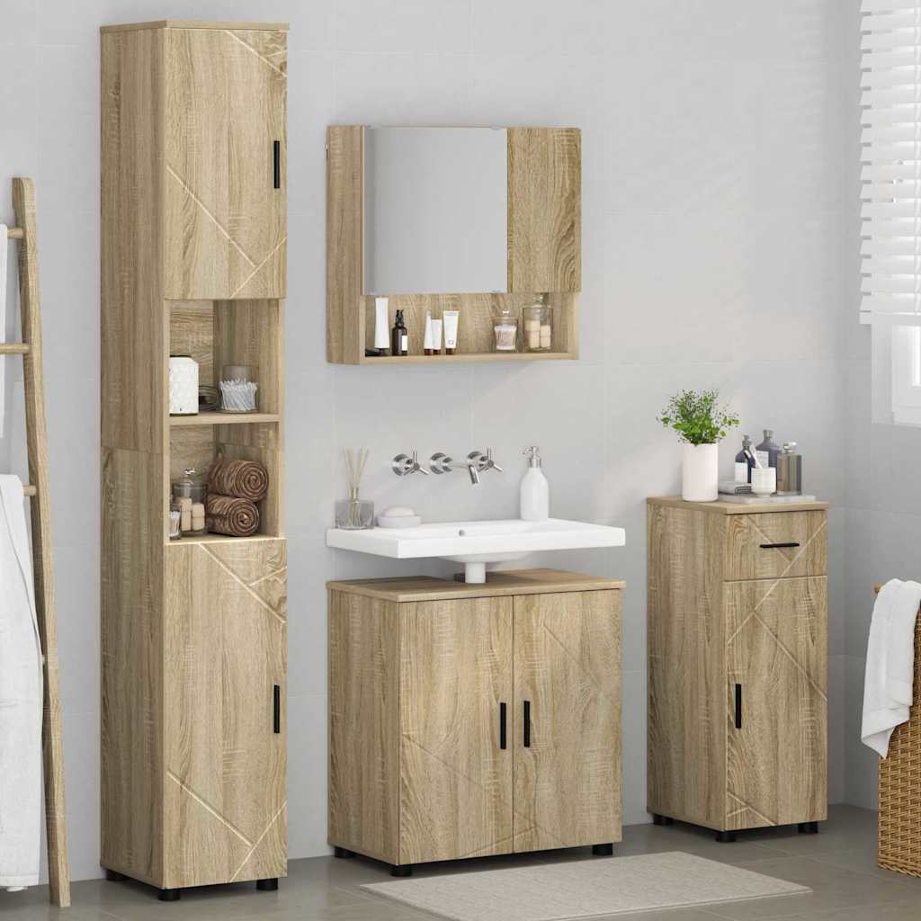 Badezimmermöbel Set mit Tür 4 pcs Sonoma-Eiche 61 x 35 x 64 cm