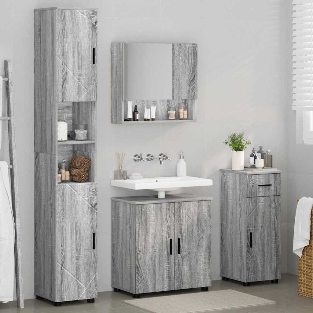 Badezimmermöbel Set mit Tür 4 pcs Grau Sonoma 61 x 35 x 64 cm
