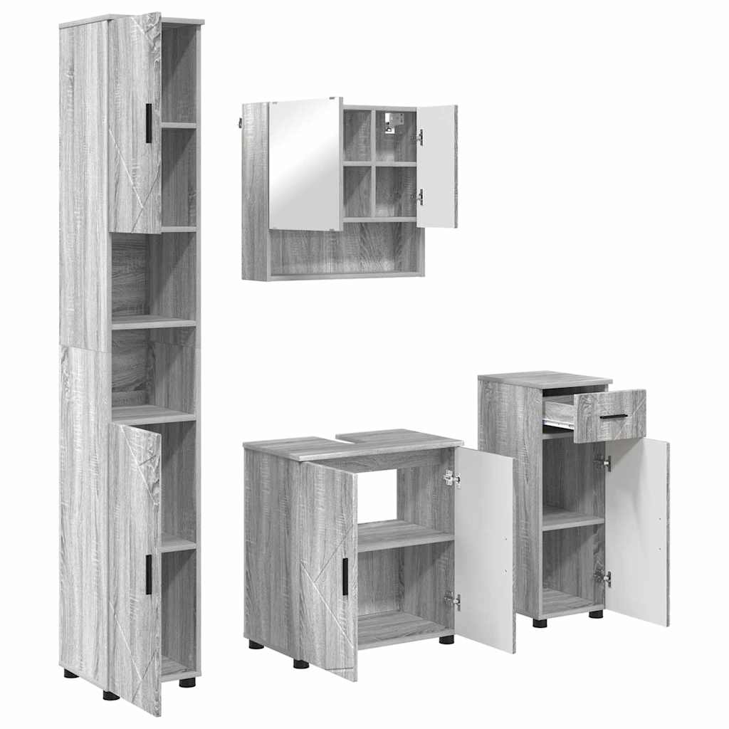 Badezimmermöbel Set mit Tür 4 pcs Grau Sonoma 61 x 35 x 64 cm