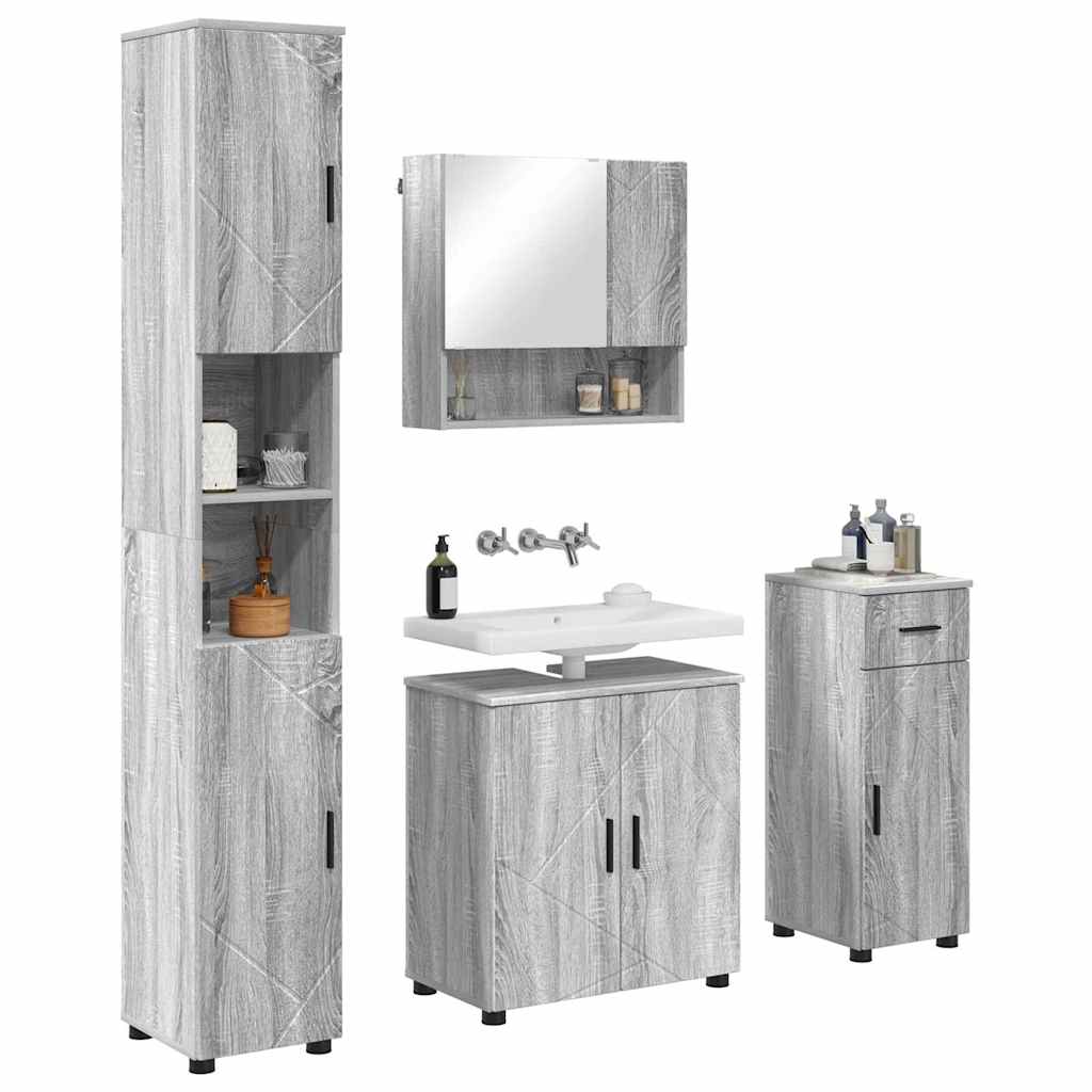 Badezimmermöbel Set mit Tür 4 pcs Grau Sonoma 61 x 35 x 64 cm