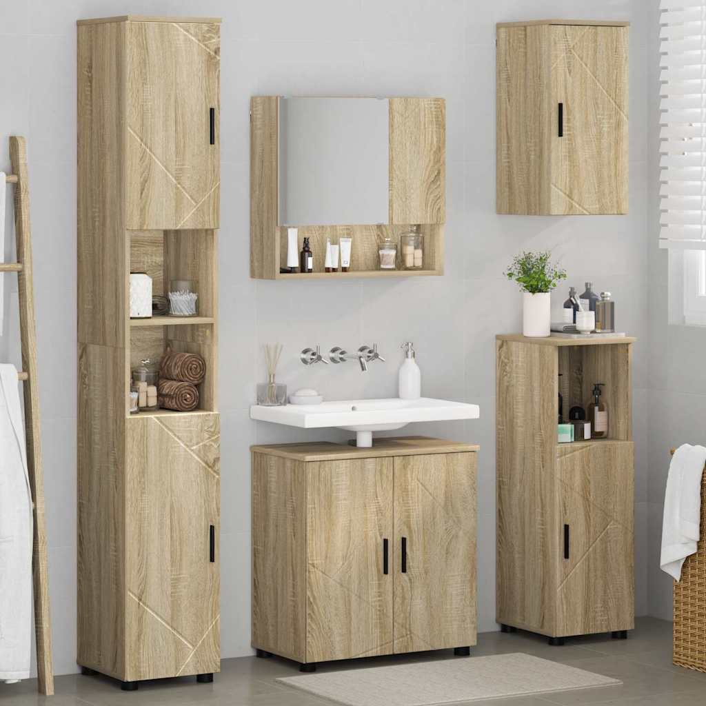 Badezimmermöbel Set mit Tür 5 pcs Sonoma-Eiche 61 x 35 x 64 cm