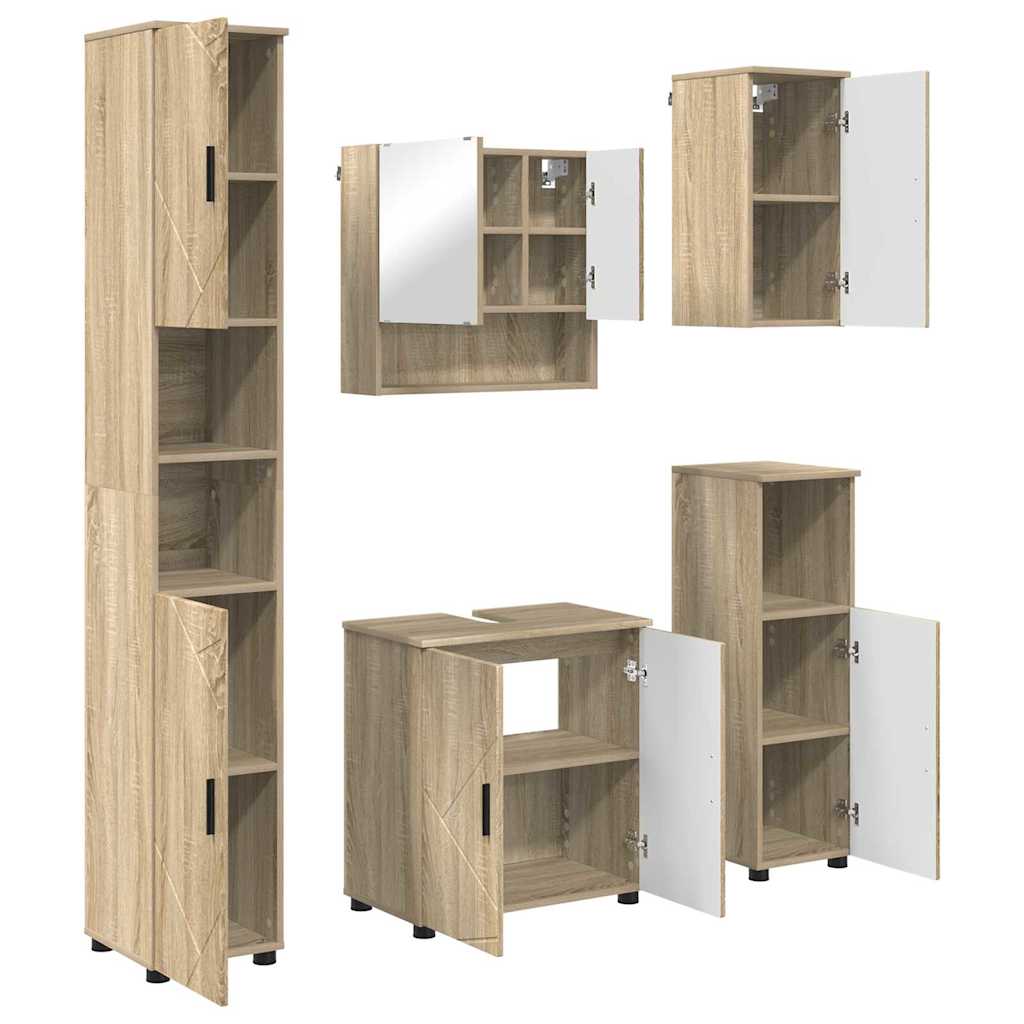 Badezimmermöbel Set mit Tür 5 pcs Sonoma-Eiche 61 x 35 x 64 cm