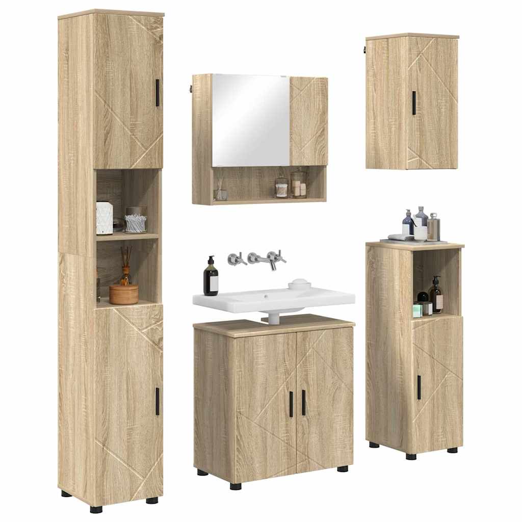 Badezimmermöbel Set mit Tür 5 pcs Sonoma-Eiche 61 x 35 x 64 cm
