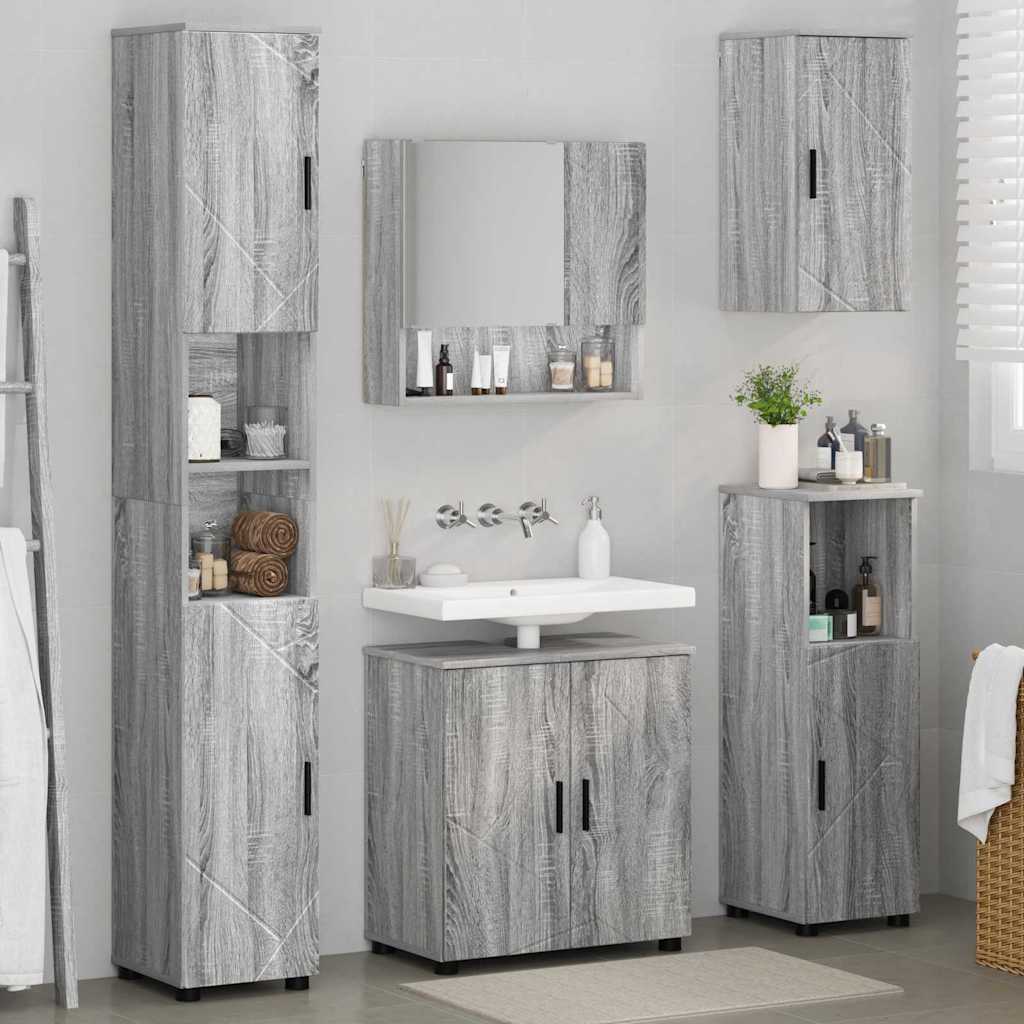 Badezimmermöbel Set mit Tür 5 pcs Grau Sonoma 61 x 35 x 64 cm