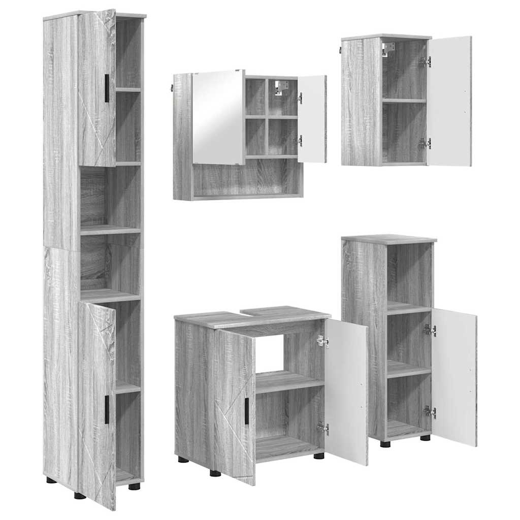 Badezimmermöbel Set mit Tür 5 pcs Grau Sonoma 61 x 35 x 64 cm