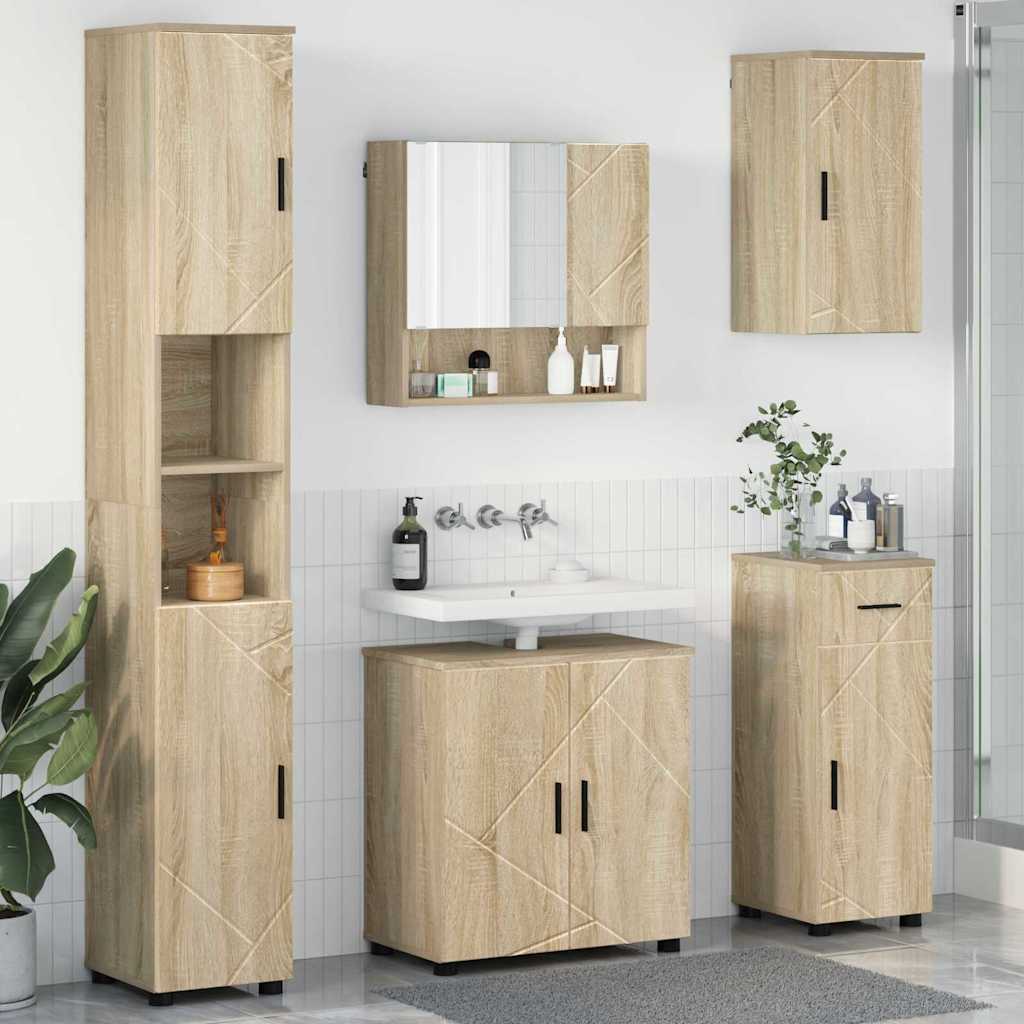 Badezimmermöbel Set mit Tür 5 pcs Sonoma-Eiche 61 x 35 x 64 cm