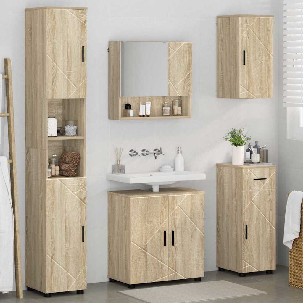 Badezimmermöbel Set mit Tür 5 pcs Sonoma-Eiche 61 x 35 x 64 cm