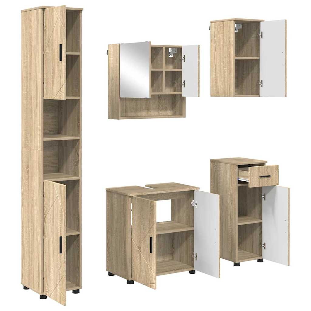 Badezimmermöbel Set mit Tür 5 pcs Sonoma-Eiche 61 x 35 x 64 cm