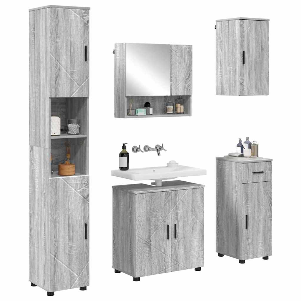 Badezimmermöbel Set mit Tür 5 pcs Grau Sonoma 61 x 35 x 64 cm