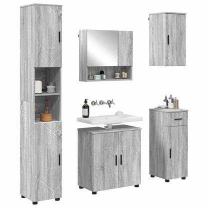 Badezimmermöbel Set mit Tür 5 pcs Grau Sonoma 61 x 35 x 64 cm