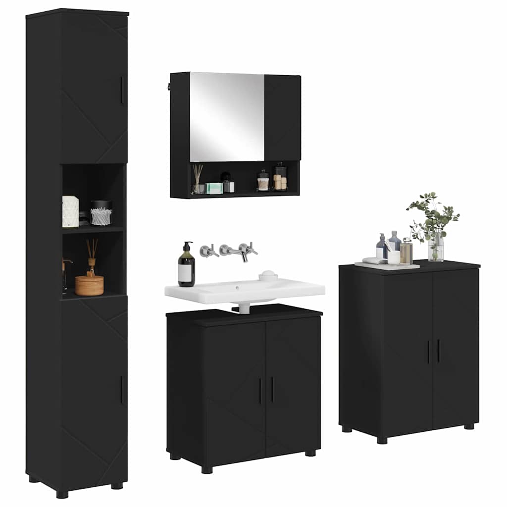 Badezimmermöbel Set 4 pcs Schwarz 61 x 35 x 64 cm Holzwerkstoff