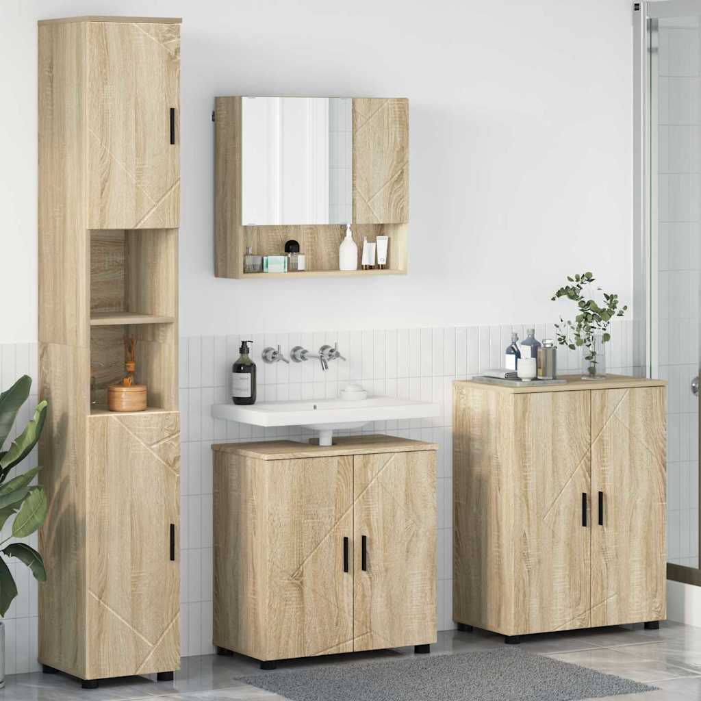 Badezimmermöbel Set mit Tür 4 pcs Sonoma-Eiche 61 x 35 x 64 cm