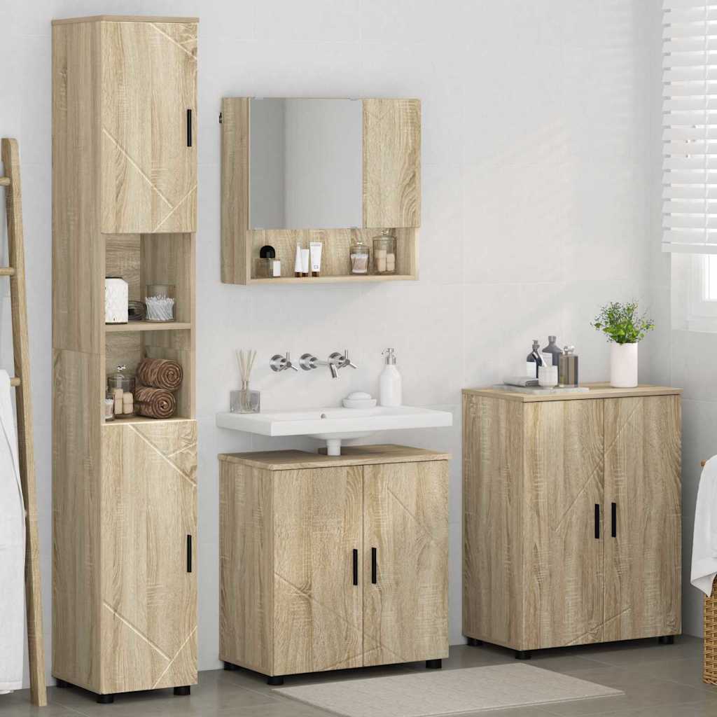 Badezimmermöbel Set mit Tür 4 pcs Sonoma-Eiche 61 x 35 x 64 cm