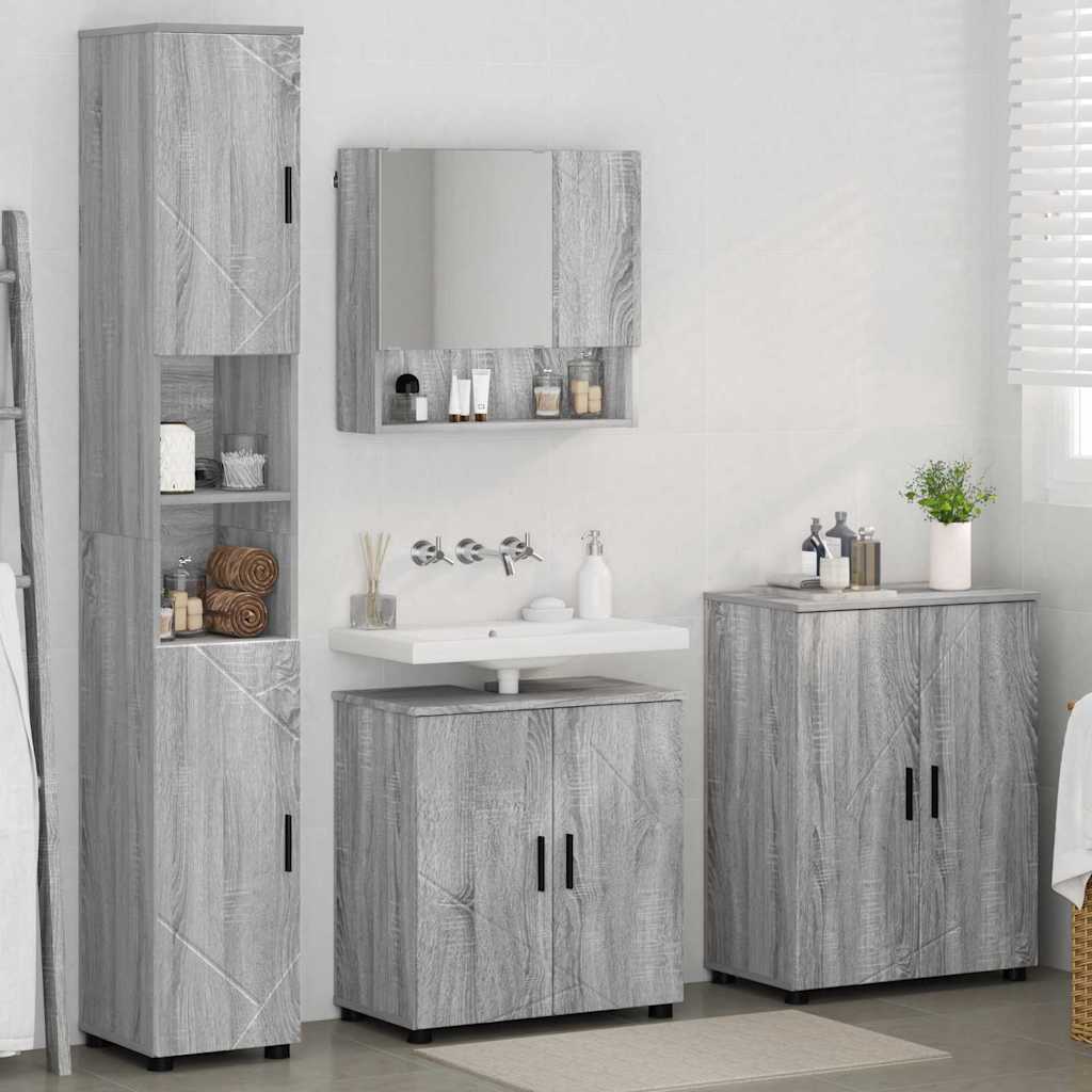 Badezimmermöbel Set mit Tür 4 pcs Grau Sonoma 61 x 35 x 64 cm
