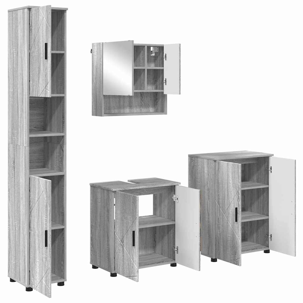 Badezimmermöbel Set mit Tür 4 pcs Grau Sonoma 61 x 35 x 64 cm