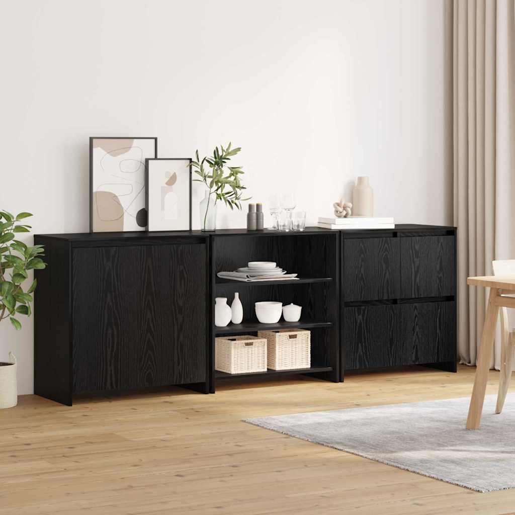 Sideboard 3 pcs Schwarz Eichen-Optik 70 x 41 x 75 cm