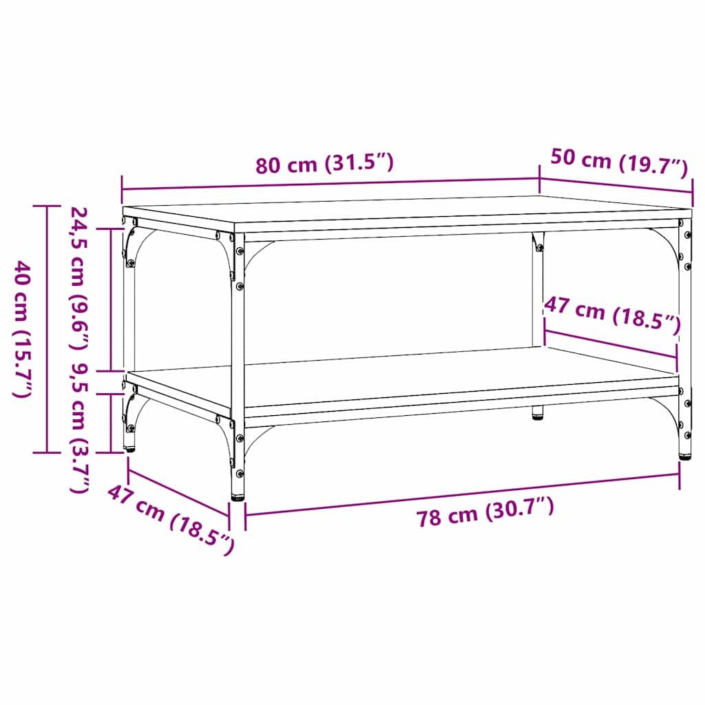 Couchtisch Schwarz Eichen-Optik 80 x 50 x 40 cm Holzwerkstoff