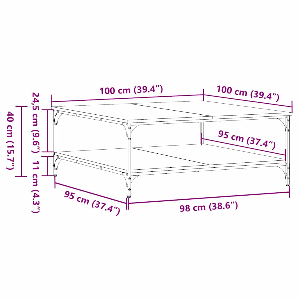 Couchtisch Altholz 100 x 100 x 40 cm Holzwerkstoff
