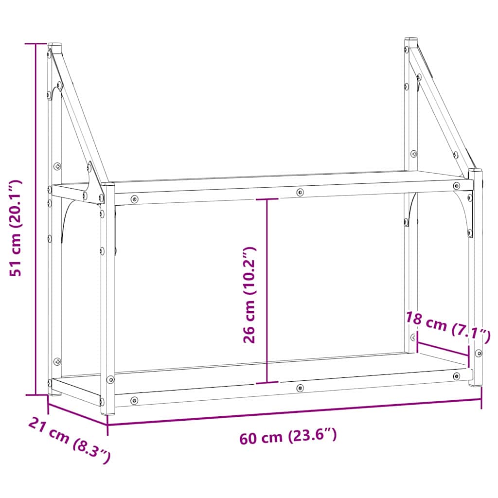 Wandregal mit Regal Artisan-Eiche 60 x 21 x 51 cm Holzwerkstoff