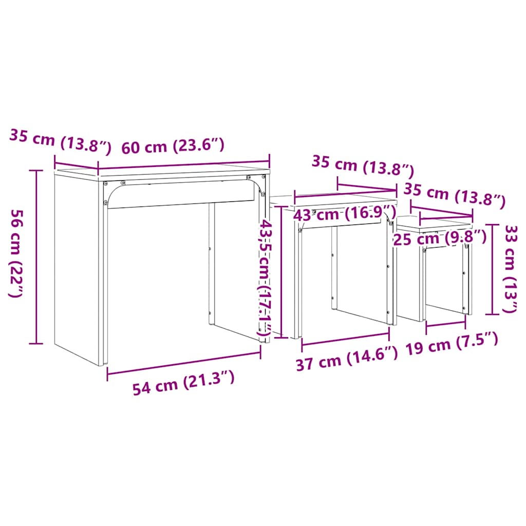 Nesting Couchtisch 3 pcs Altholz 60 x 35 x 56 cm Holzwerkstoff