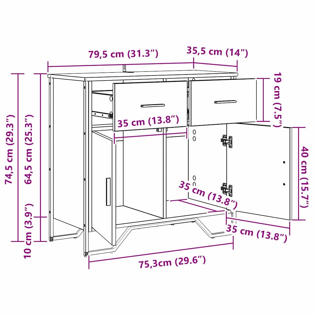 Sideboard Artisan-Eiche 79.5 x 35.5 x 74.5 cm Holzwerkstoff