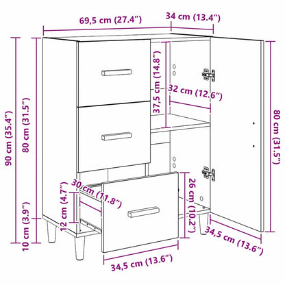 Sideboard Eiche handwerklich 34 x 69.5 x 90 cm Holzwerkstoff